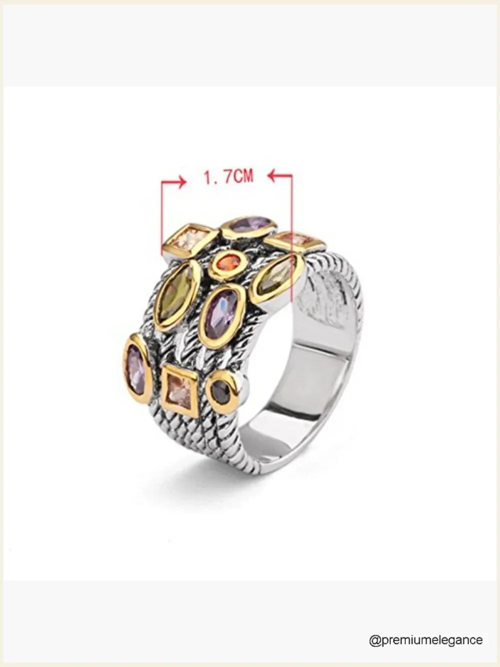 Twisted Cable Wire Multi CZ Statement Ring Silver Gold